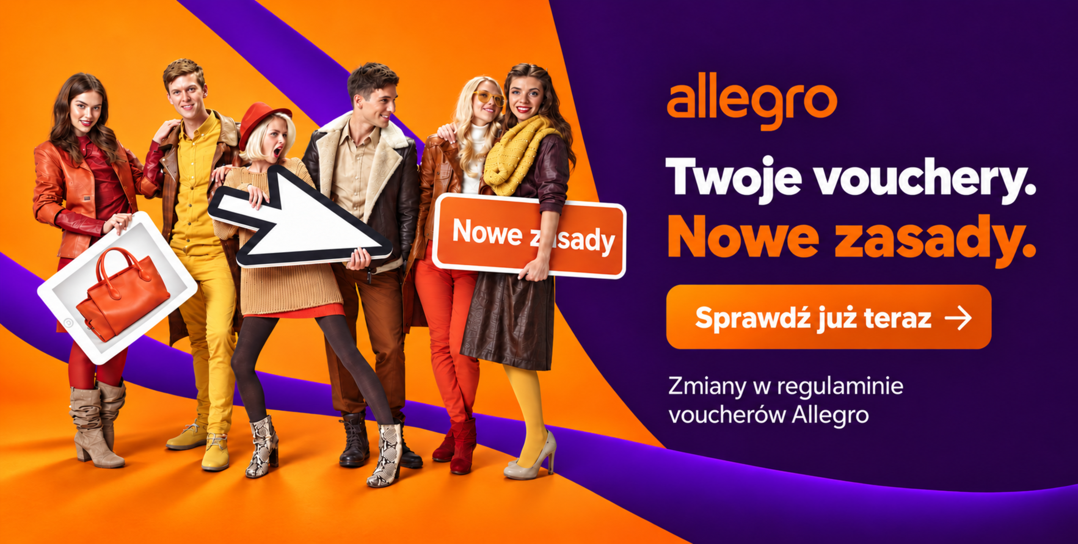 Allegro informational banner announcing new voucher rules in orange and purple